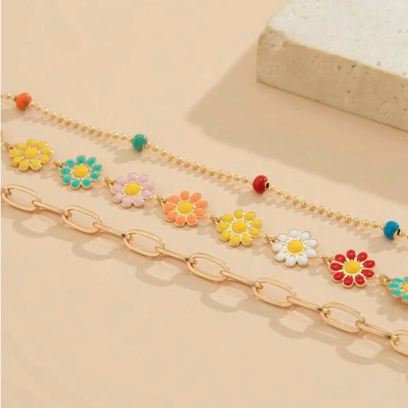 3 Piece Layered Flower Gold Tone Chain Fashion Necklaces NK01 - Picture 5 of 6